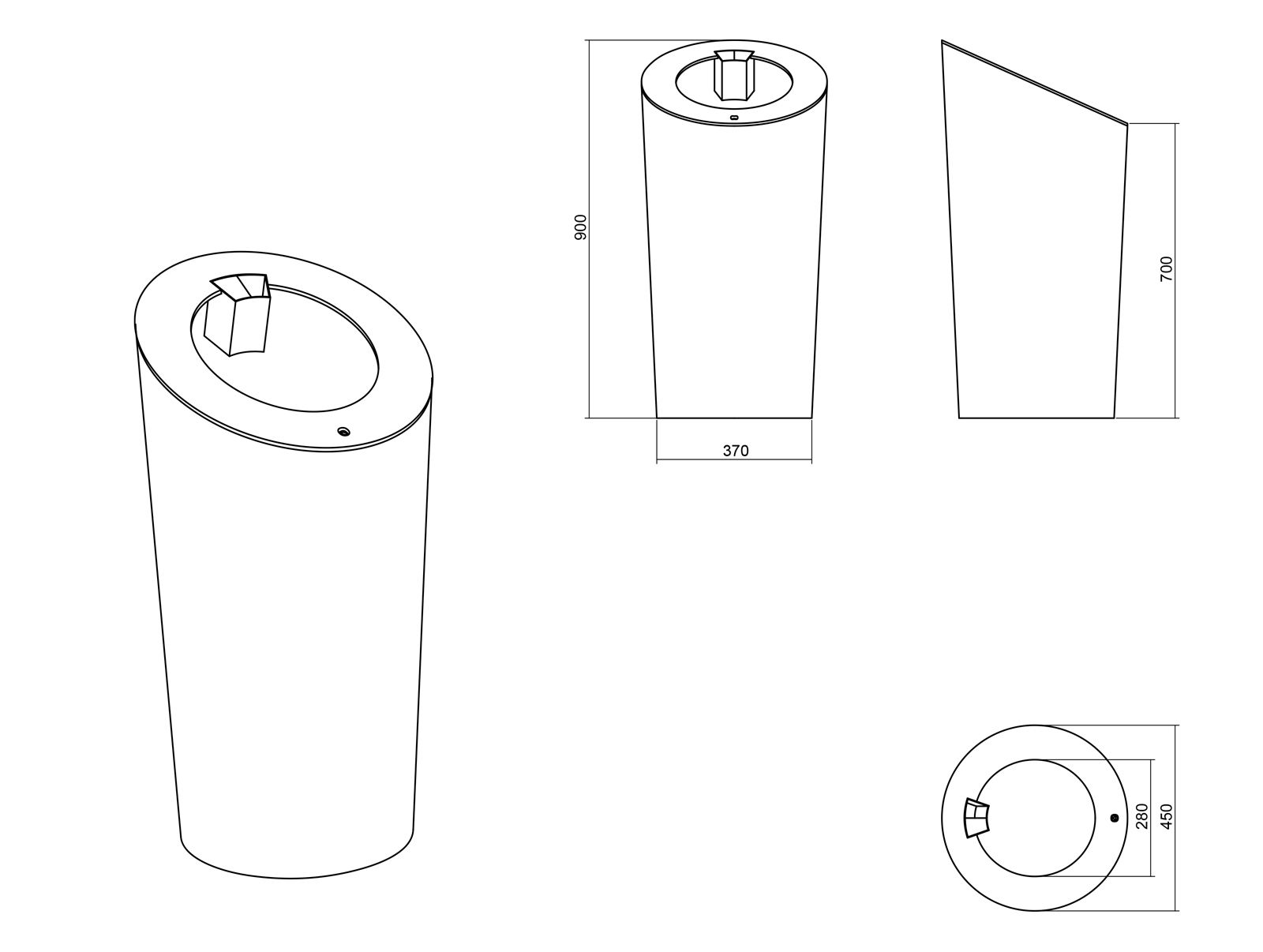 Corbeille CONE - Poubelle publique - The Italian Lab - Diamètre base 370 mm, diamètre top 450 mm, hauteur 900 mm - Capacité 80 L_1
