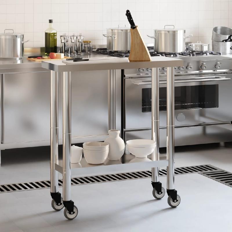 Vidaxl table de travail de cuisine avec roues 82,5x30x85 cm inox 376460_1