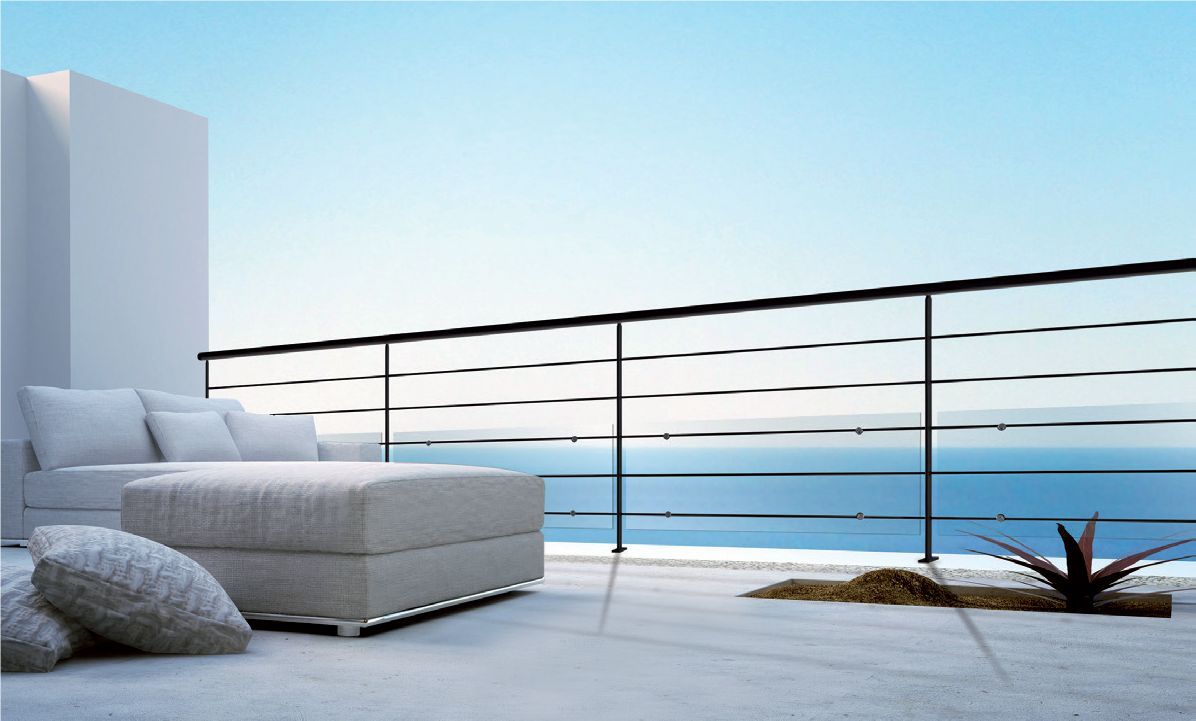 Garde-corps balcon et rampe Panama - Main courante tube diamètre 42mm, poteaux fer plat 40x10mm_2
