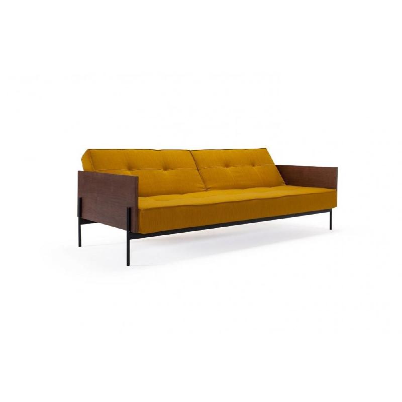 Innovation Living - Canapé Splitback Lauge convertible lit 115x210 cm - Tissu Elegance Burned Curry - Accoudoirs noyer_1