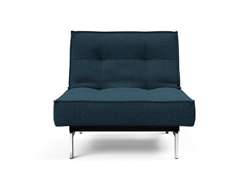 Fauteuil design convertible lit Splitback Chrome - tissu Argus Navy Blue - 90x115 cm - Innovation Living_1