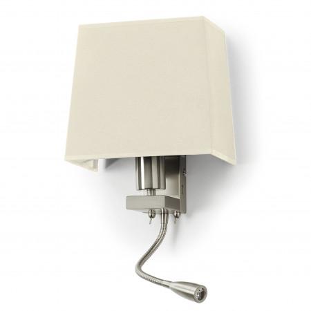 Applique murale LED liseuse Firenze - tissu et métal nickel satiné - demi rond - 2 prises USB + 2 interrupteurs - réf. 5793_1