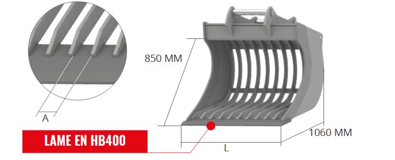 VS 85GD MIDI Godet squelette General Duty - Cangini - 1000 mm - Profil allongé et lame en HB400_1