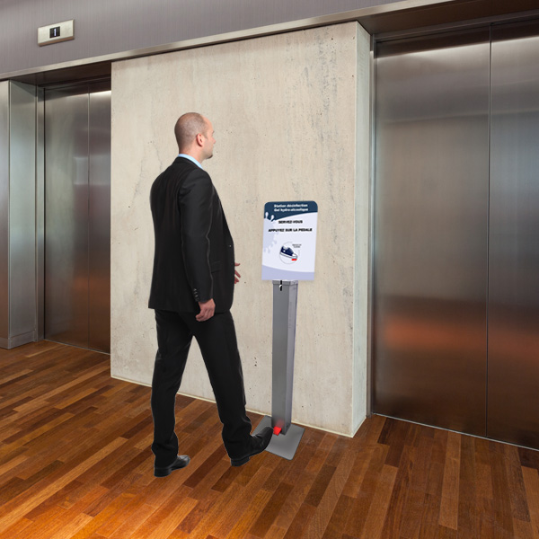 Borne distributeur à pédale - Inclus gel 1 litre - Anti-vol - Gris - Réf : 490724GR_1