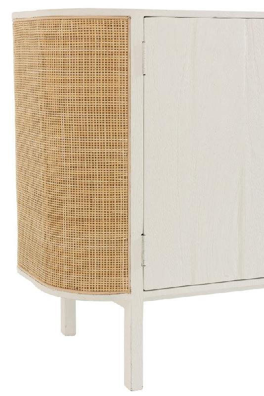Buffet bas RARY en bois exotique blanc et rotin naturel - 3 portes - 180 cm_1
