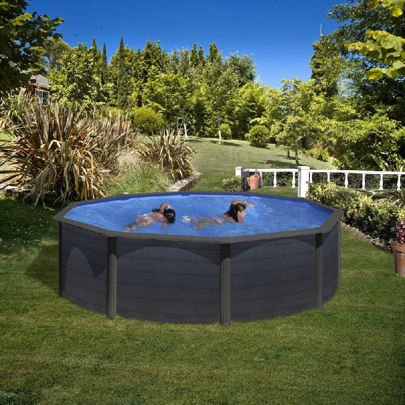 Piscine ronde acier ø4,80m x h: 1,22m - gris anthracite - filtration à sable_1