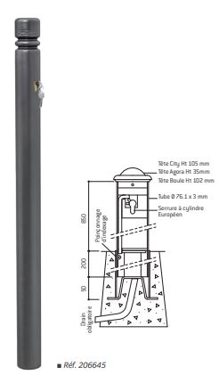 Potelet amovible PRIMABLOC - à clé - hauteur 850 mm - tube acier ø 76 mm_1