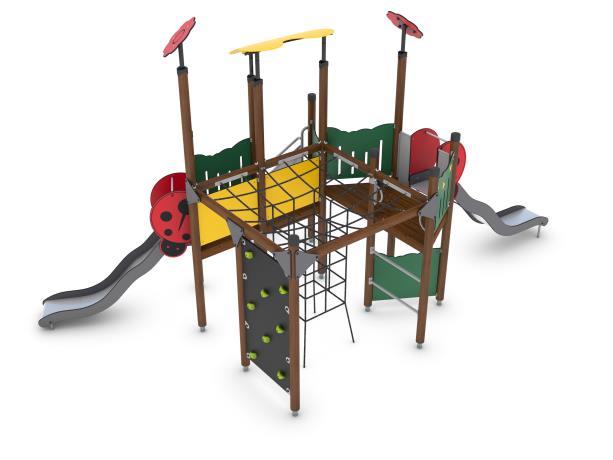 Structure de jeux extérieure en bois avec panneaux HPL