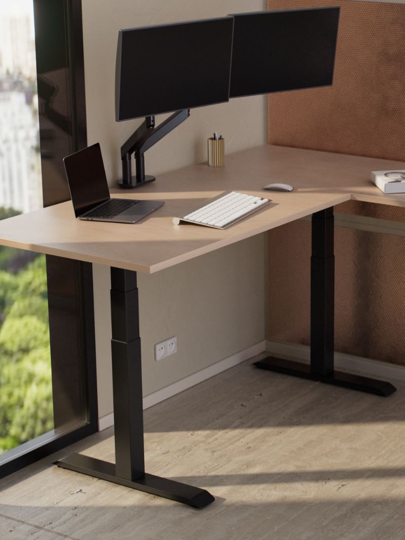 Bureau d'angle électrique réglable en hauteur de 62,5 cm à 127,5 cm - Plateau ESSENTIAL - TRIPOD PRO_1