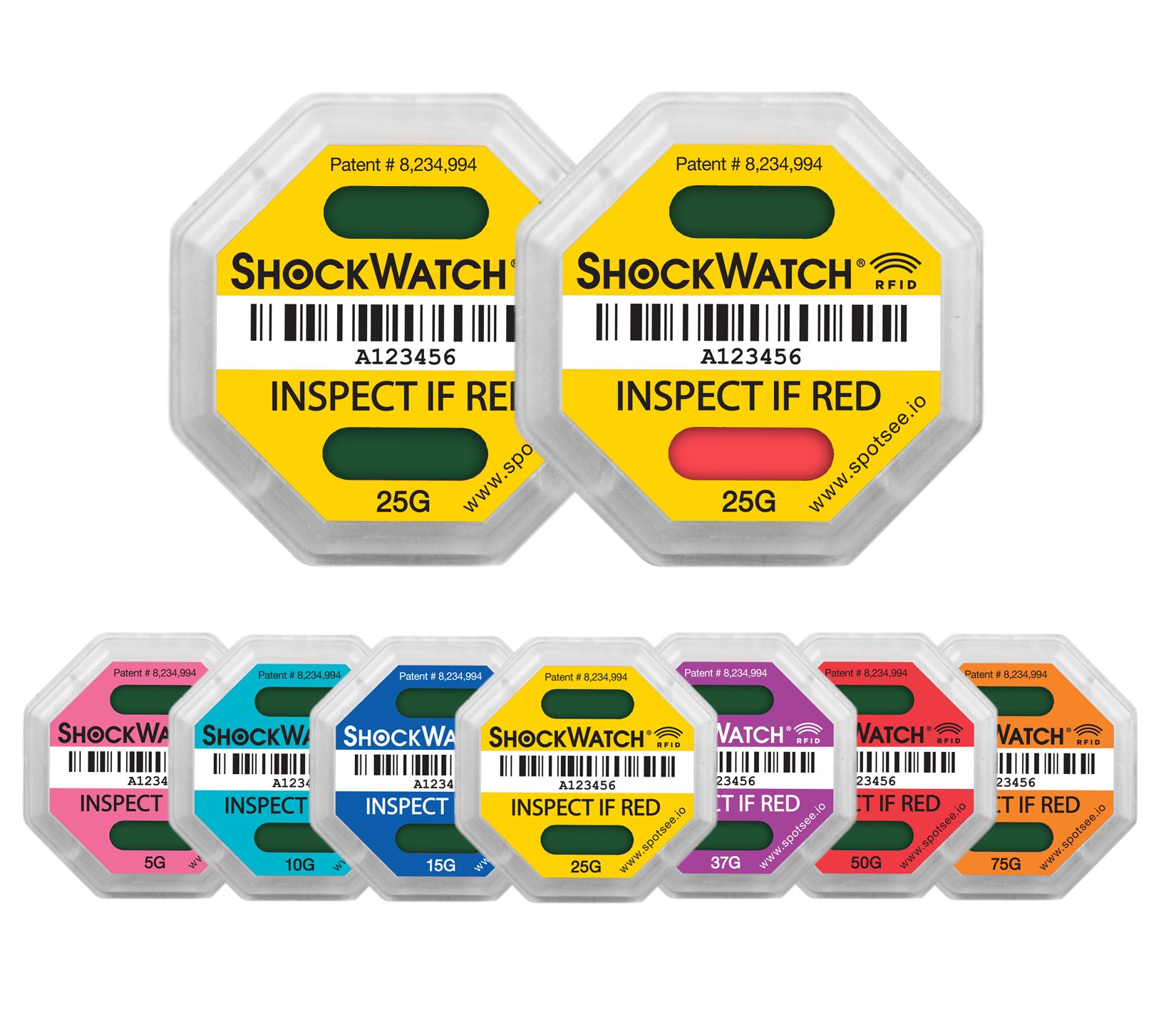 Étiquette indicateur de choc RFID ShockWatch - détection mono-axe avec 7 niveaux de sensibilité_1