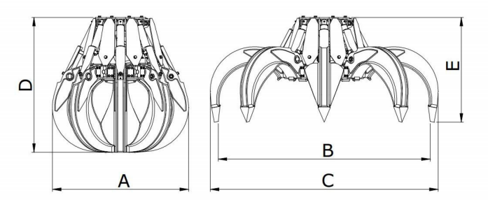 Grappin à vérins verticaux OP VL 25 - GDM - 620kg - 250L - 5 dents_1