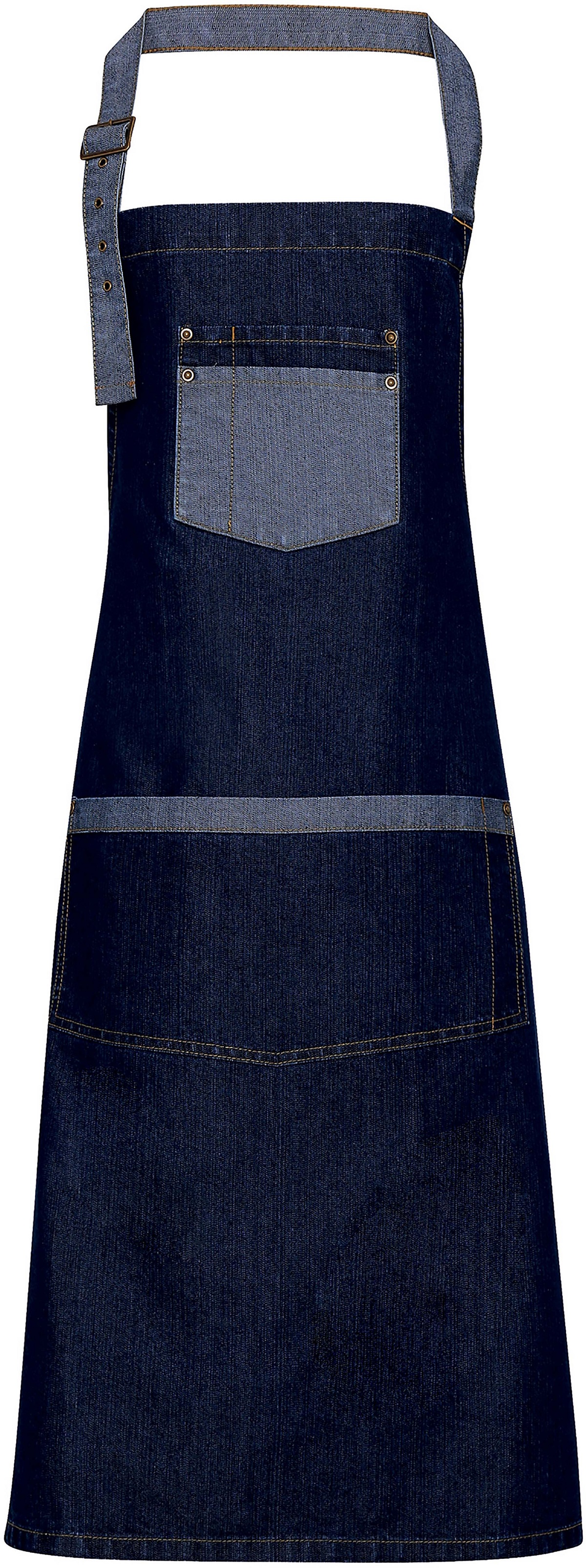 Tablier long à bavette pour serveur - denim noir ou bleu - une poche centrale avec compartiment stylo - 70% coton et 30% polyester_1