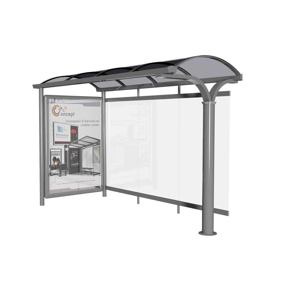Abri bus BOE - structure en acier, bardage en verre sécurit, avec banquette - 350 x 240 cm_1