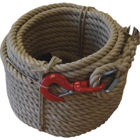 Corde a poulie chanvre avec crochet (couronnes de 25m) référence 27360_1