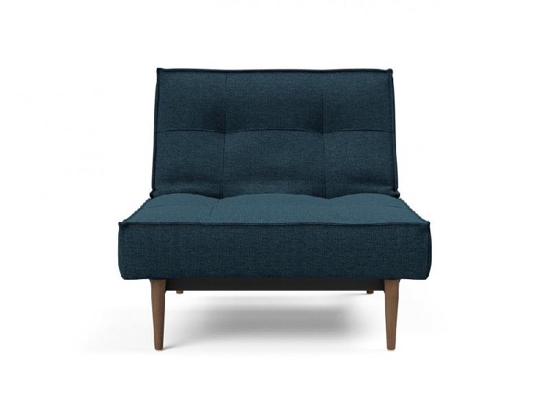 Innovation Living - Fauteuil Splitback Styletto Convertible Lit 90x115 cm - Pieds Fuseau Noyer - Tissu Argus Navy Blue_1