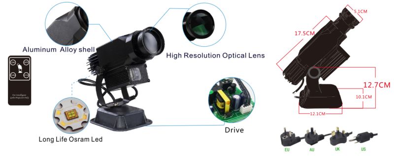 Projecteur gobo WT-RT3065 - Noble - LED rotatif 30W extérieur - Distance de projection: 3-12m - IP65_1