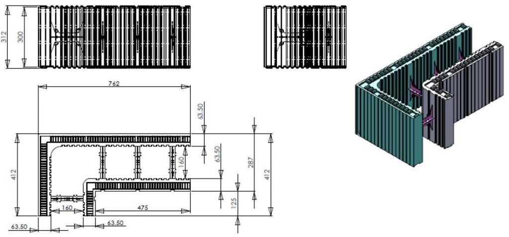 Coffrage isolant angle 45° - Reverbloc - épaisseur du bloc 40 cm - R = 7.18_1