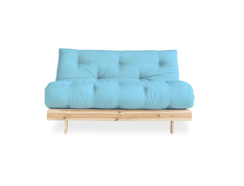 Canapé convertible futon ROOTS - Pin naturel bleu clair - Couchage 140x200 cm - Design japonais et scandinave_1