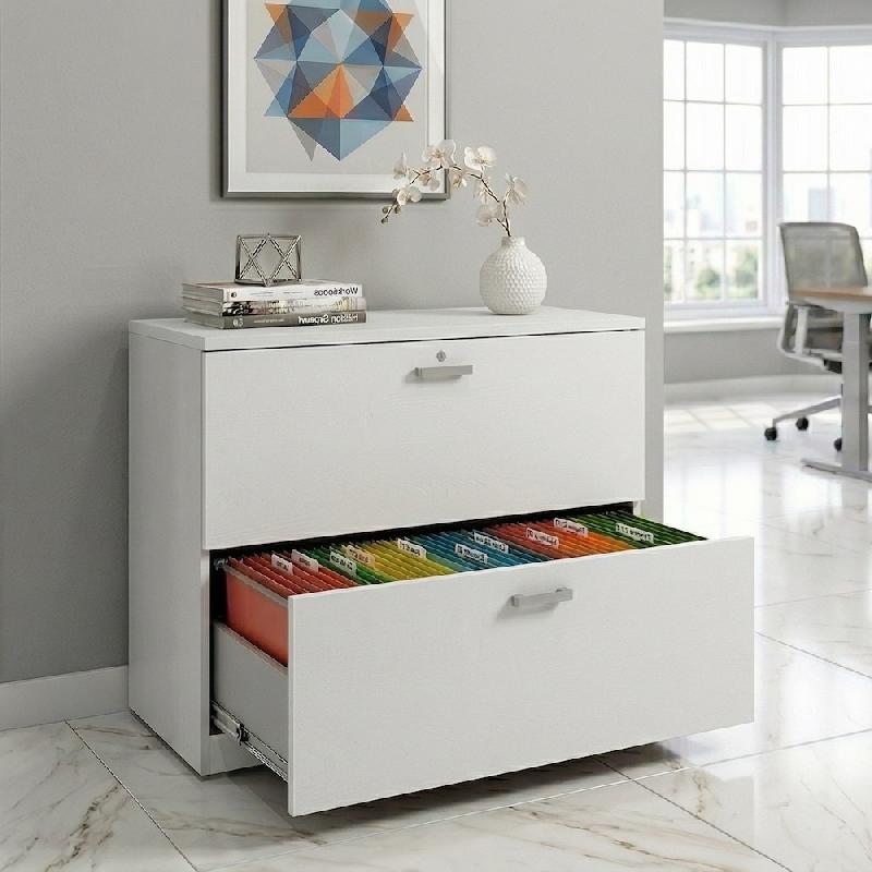 Classeur de Bureau Compact : Rangement Professionnel 2 Tiroirs pour Dossiers Suspendus - 60, Blanc pastel, Gris aluminium_2