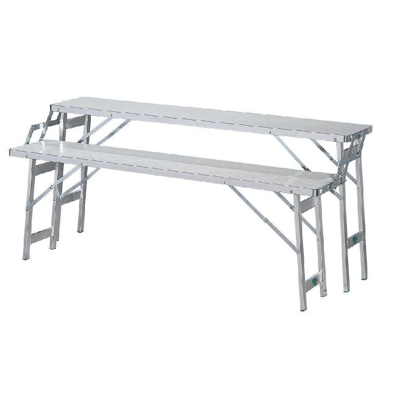Table aluminium 2 niveaux L150xP60xH50-70cm - plateau vitro-résine L150xP30cm - Usage intensif jusqu'à 150 kg_1