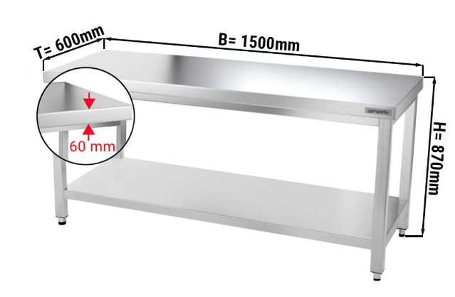 Tables Inox centrales Premium avec Etagère - P 600 mm | Ggm - 1500_1