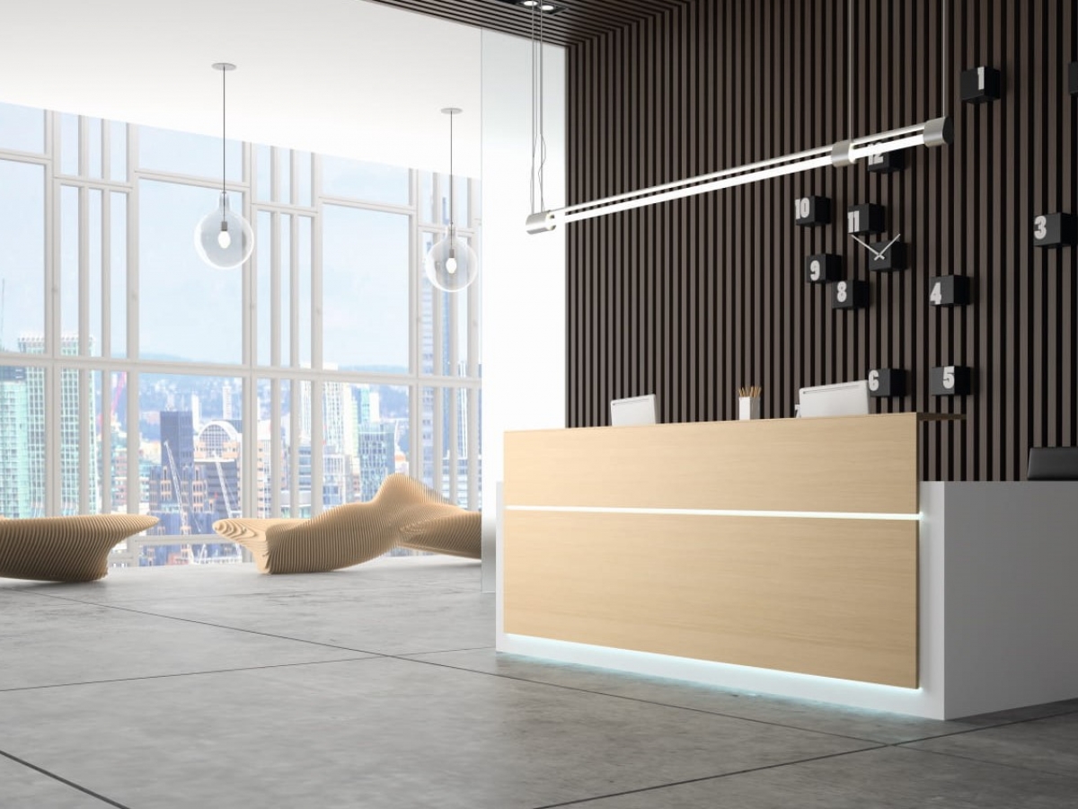 Banque d'accueil droite classique en bois - AVANT, design adaptable à tout environnement_1