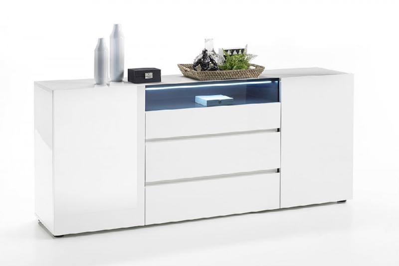 Buffet contemporain Verona blanc laqué brillant - 2 portes, 3 tiroirs, design italien_1