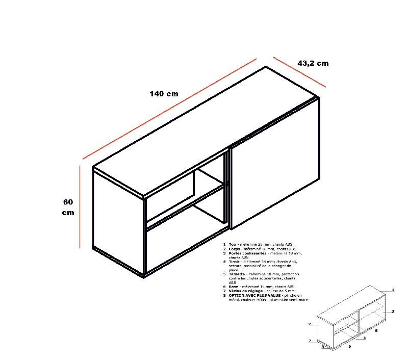 Bureau Manager avec crédence Ogi M - MDD - 160, Acacia clair, Piètement blanc_1