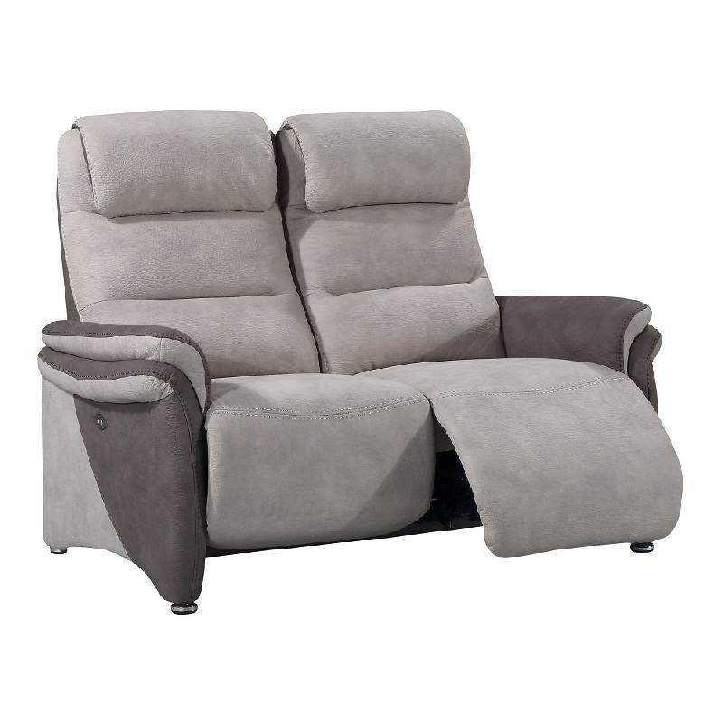 Canapé relax électrique 2 places ZILIA - Microfibre mastic et brun taupé - Têtières ajustables et moteur synchronisé_1