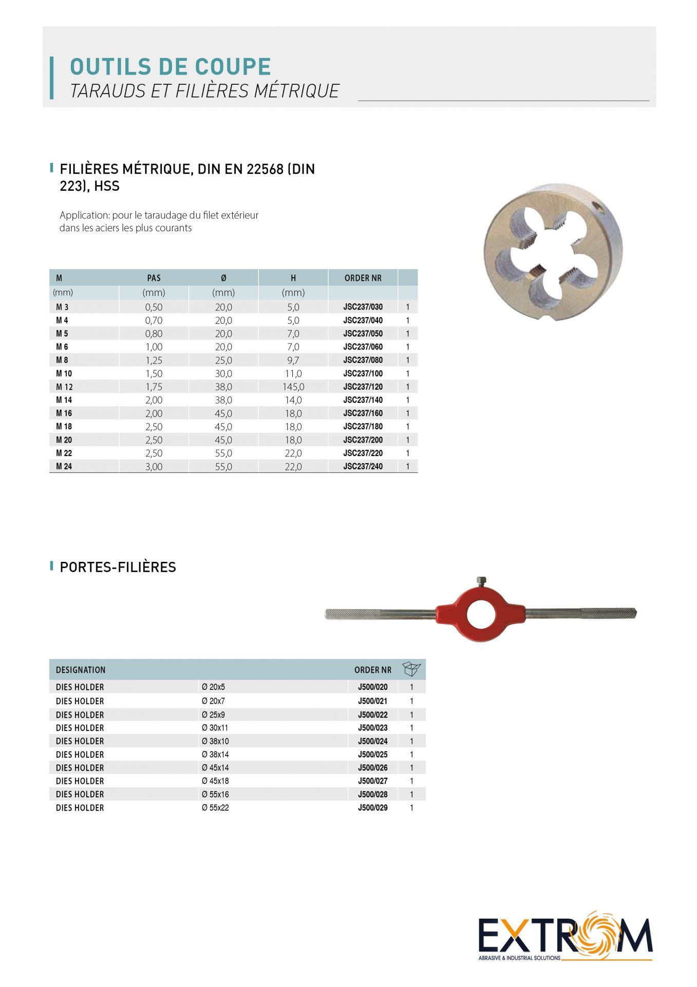 Filière métrique din en 22568 (din 223), hss et porte-filière_1