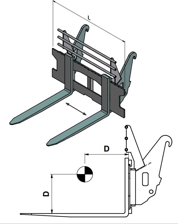 Fourches à palettes pour chargeuses pelleteuses - S/C Camerican Group - capacité 2500 à 3000 kg - avec attache rapide SAE J2513_1