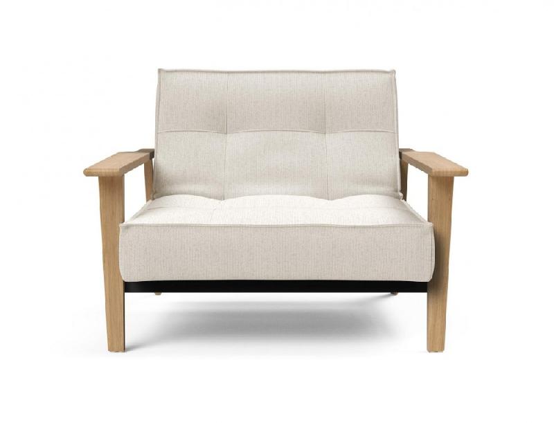 Innovation Living - Fauteuil design Splitback Frej 531 Bouclé Off White - Convertible lit 90x115 cm avec accoudoirs en chêne clair_1