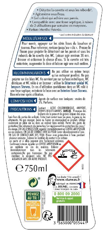 Détartrant gel surpuissant WC STARWAX - 0.75 L - Pour fond de cuvette et paroi_1