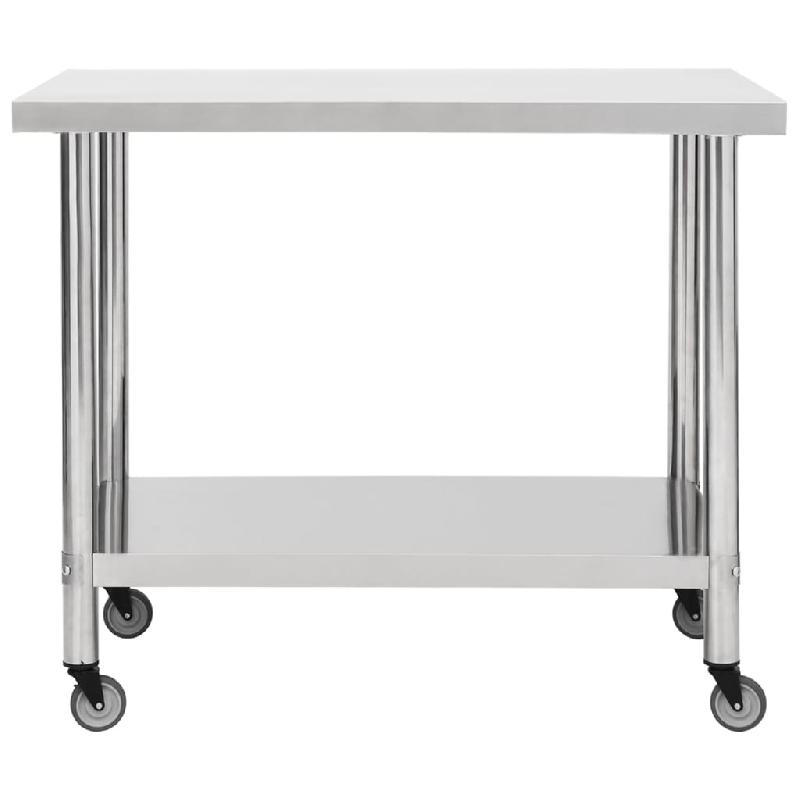 Vidaxl table de travail de cuisine avec roues 100x45x85 cm inox 51638_1
