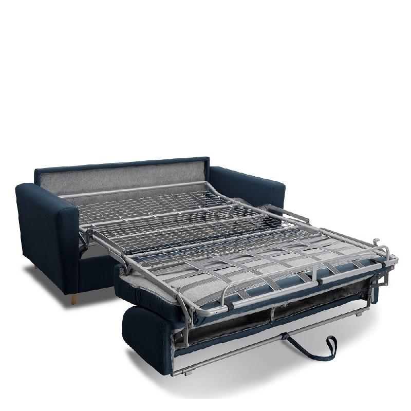 Canapé MEZZANO convertible express - Matelas 16 cm - Sommier métal 140 cm - Tissu tweed bleu nuit - Design scandinave_1