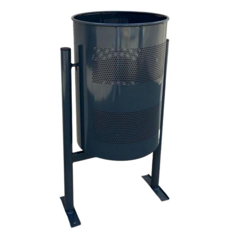 Corbeille métal sans couvercle 60 litres - acier - peinture époxy gris RAL 7011 - fixation au sol_1