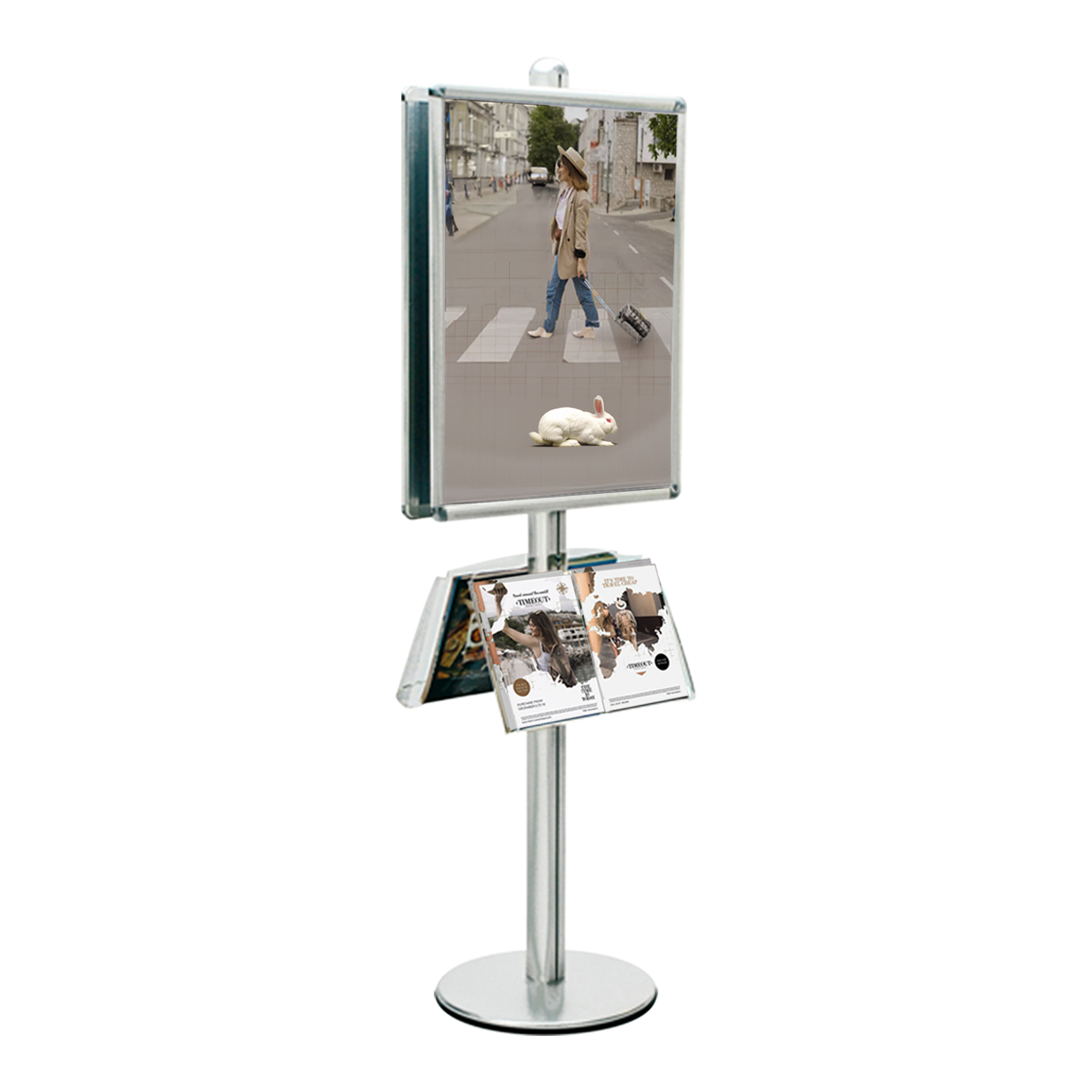 Présentoir Visual-Displays® gris double face - 2 cadres 60x80 cm, 2 étagères Plexiglass - Réf : 214607_0