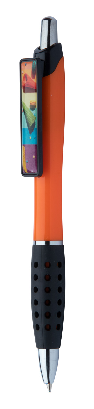 Stylo bille en plastique - grip caoutchouc - clip personnalisable en doming - encre bleue - couleur orange_1