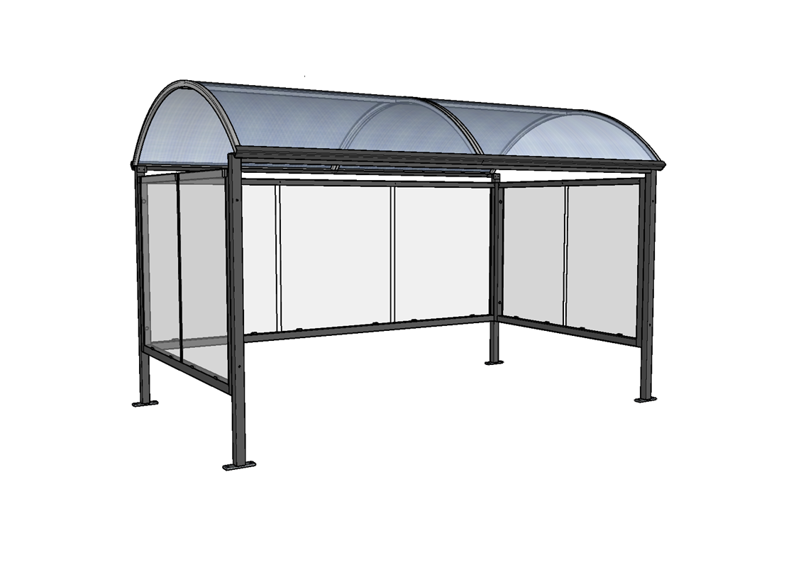 Abri 2 roues à toit en voûte polycarbonate alvéolaire cintré pour parkings, zones d'accueil ou abords de bâtiments - TRADI_1