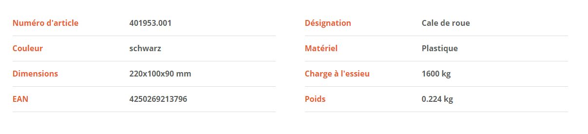 Cale de roue Knott - Dimensions 220x100x90 mm - Charge à l'essieu 1600 kg - Poids 0.224 kg_1