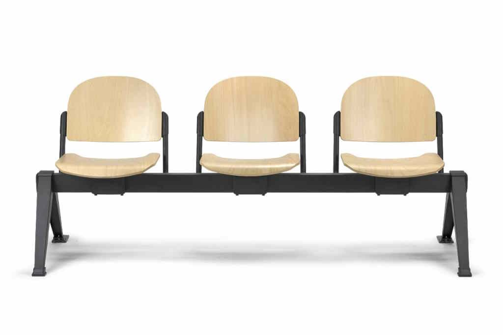 DIAM - Poutre à assise relevable automatique en multiplis de hêtre et acier époxy noir, idéale pour auditorium et amphithéâtres_1