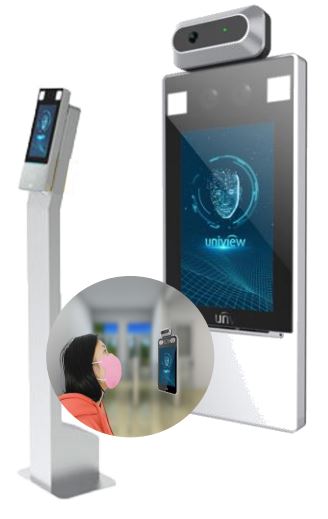 Totem avec terminal de reconnaissance faciale - mesure de température frontale - précision 0,1°C - écran tactile 7 pouces_1