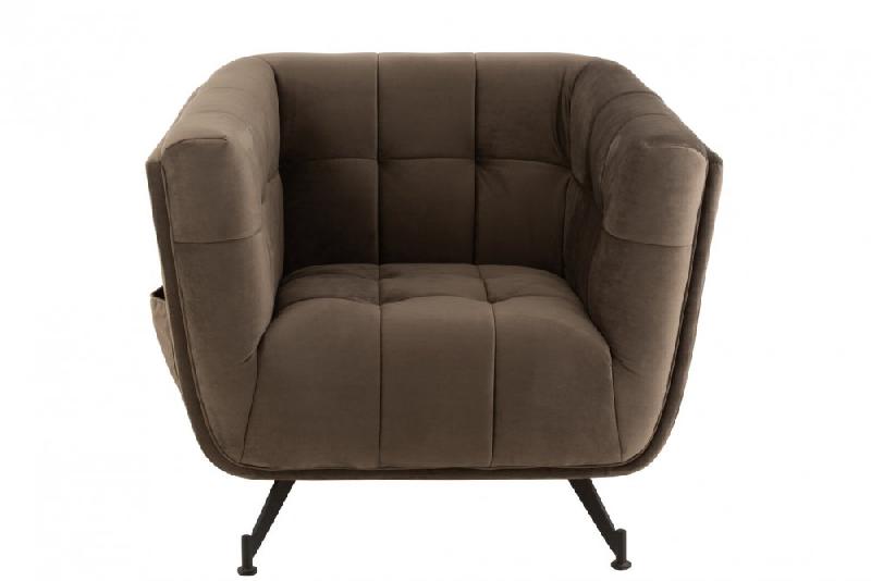 Fauteuil lounge Marianah gris foncé - style contemporain avec assise capitonnée en velours_1