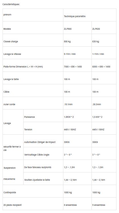 Nacelle suspendue ZLP500 - Success - avec câble de sécurité - capacité nominale 500 kg_1