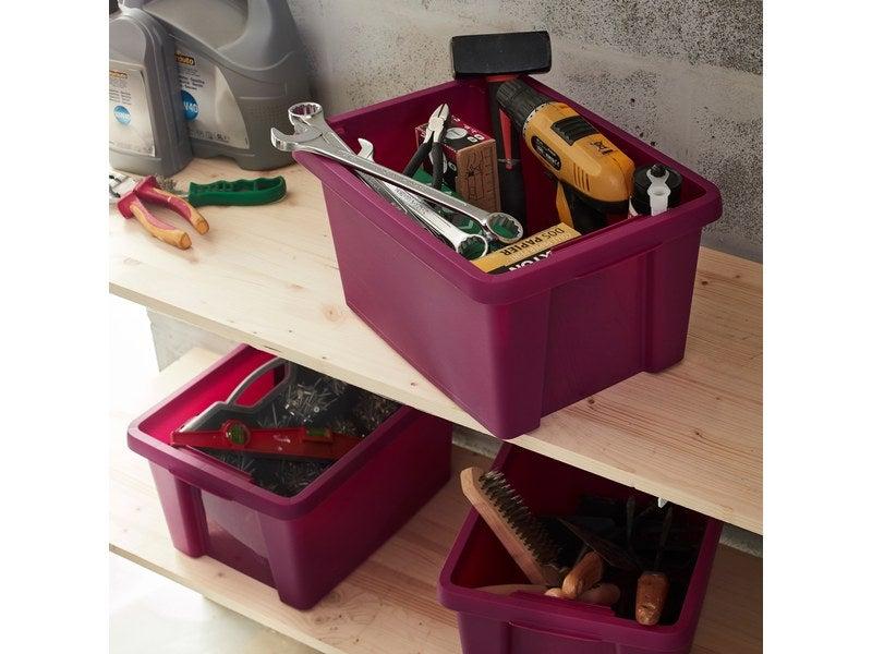 Boîte de stockage superposable en polypropylène - 16L - Couleur rose_1