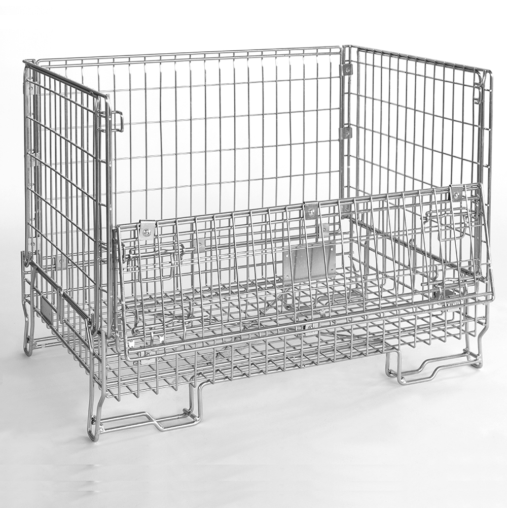 Caisse-palette métallique - conteneur fil pliable avec 1/2 porte rabattable et ouverture à 180°_1