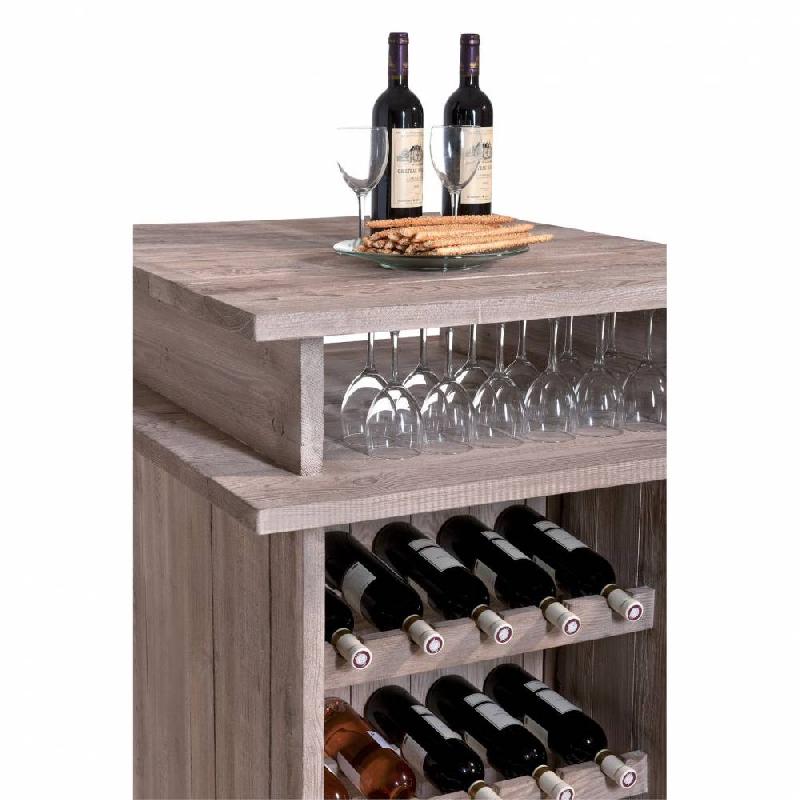 Ilot dégustation Héritage - pin vieilli - L80xP90xH114cm - Rangement bouteille et verre - Spécial caviste_1