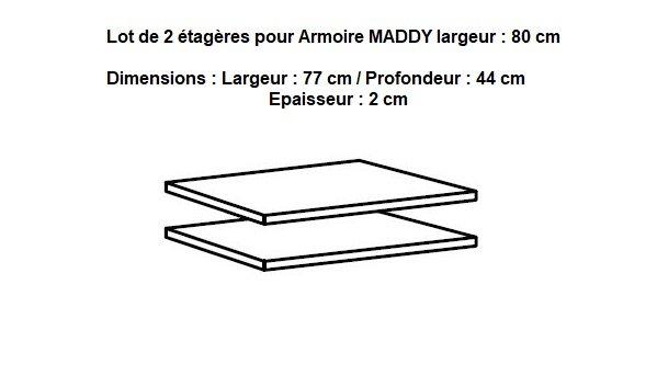 Lot de 2 étagères pour rangement Maddy - L : 80 cm - Panneaux agglomérés - Décor Linegrey_1