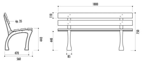 Banc public Düsseldorf - 5 lames en pin du Nord, pieds en fonte, 180 cm, traité autoclave classe IV_1