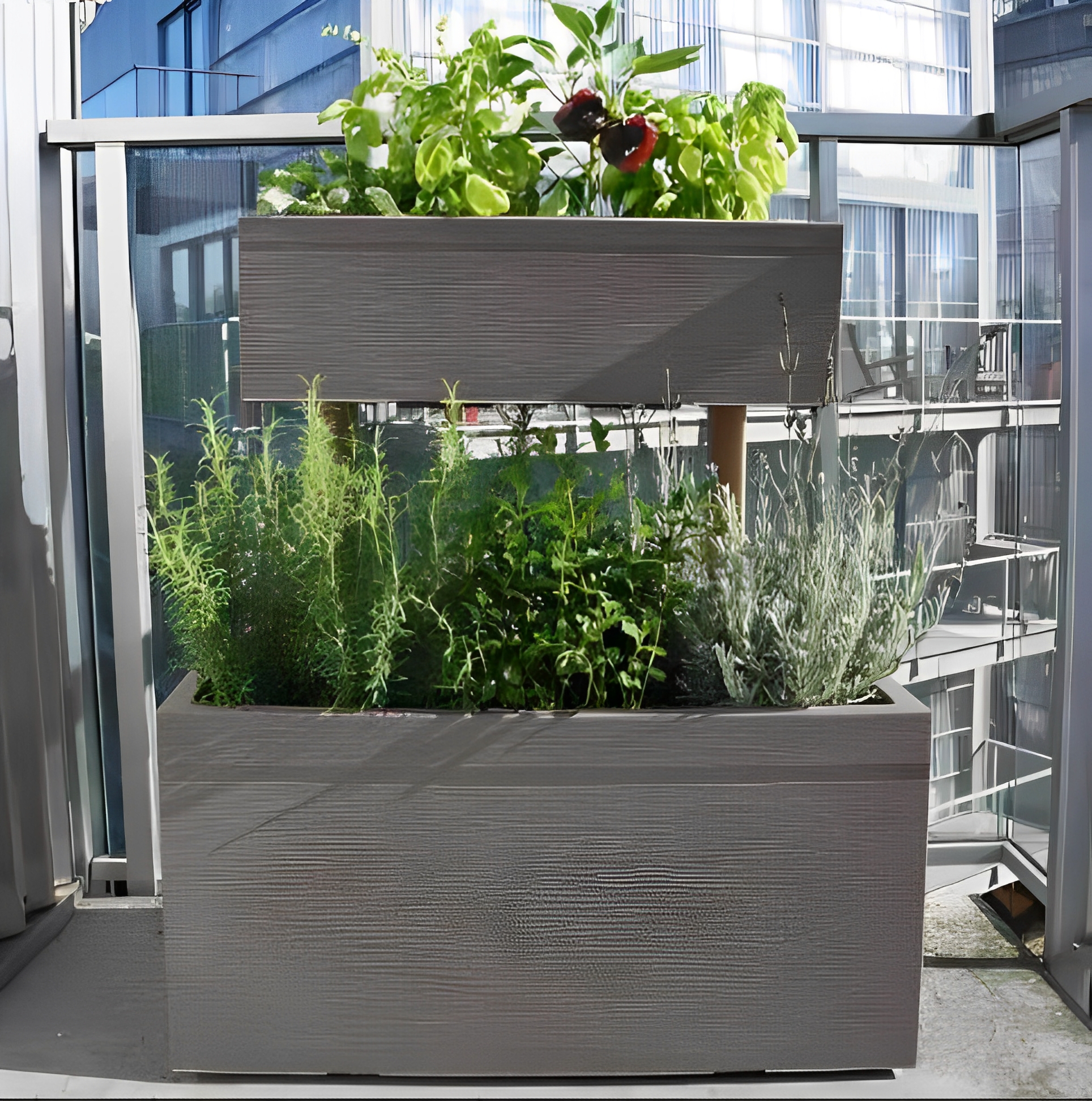 Jardinière superposée en plastique recyclé pour terrasse